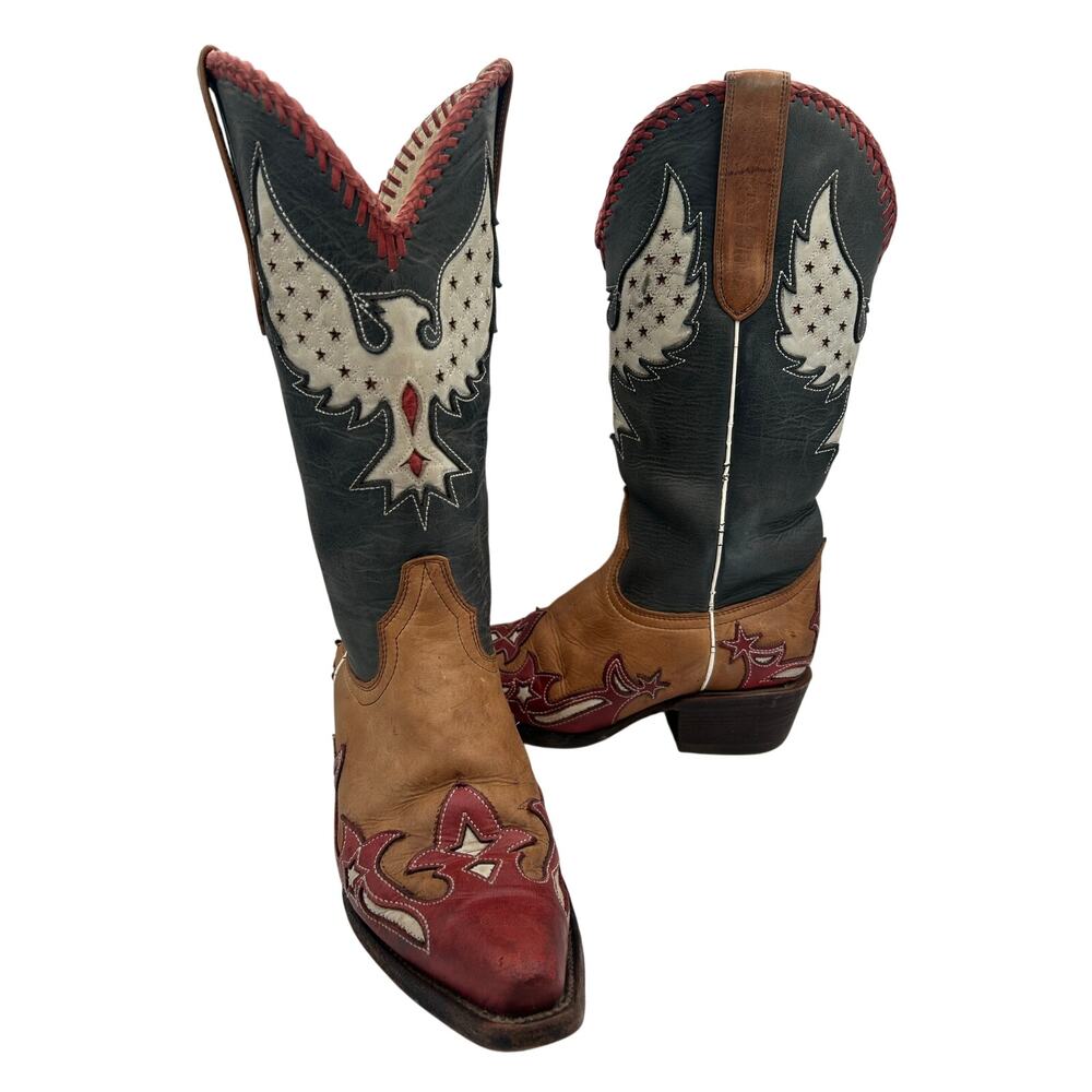J.B. Dillon “Morning Glory" Western Boots Eagle  Americana leather Snipe Toe 7